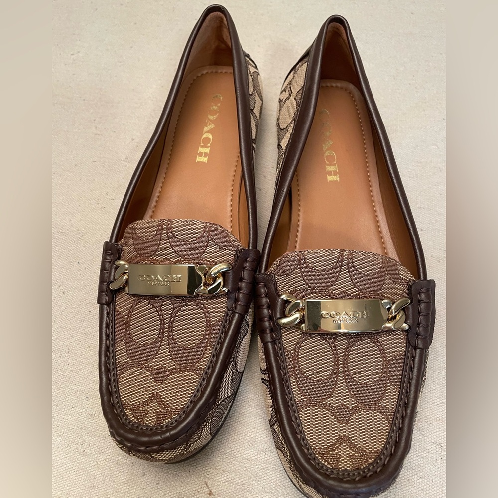 Coach Signature Brown Loafers with Gold Accents